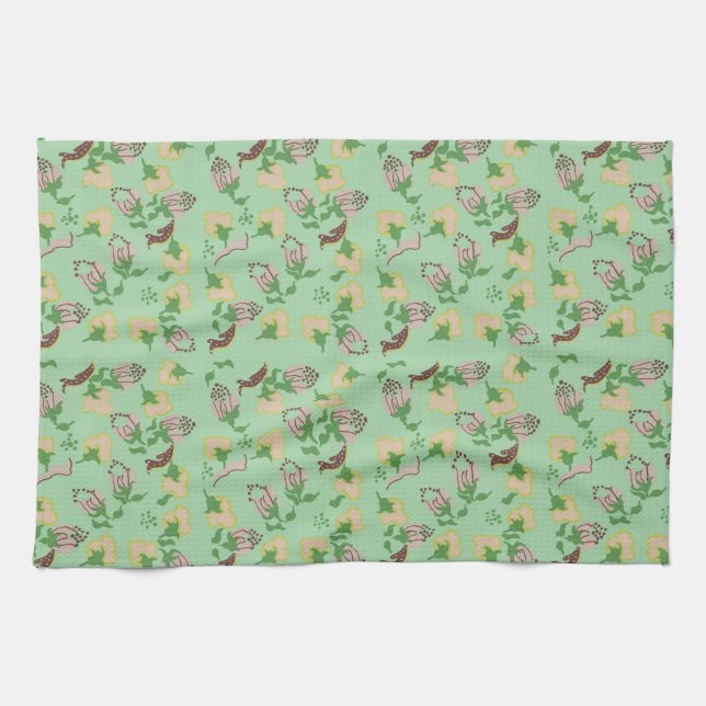Grüne Vintage-Blumen Geschirrtuch (Horizontal)