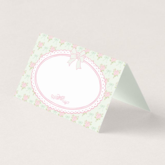 Grüne Vintage Fancy Florale Platzkarten Tischdekor (Vorderseite)
