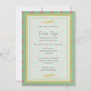 Grüne Vintage-Farbe mit rosa Punkten allgemeine Pa Einladung