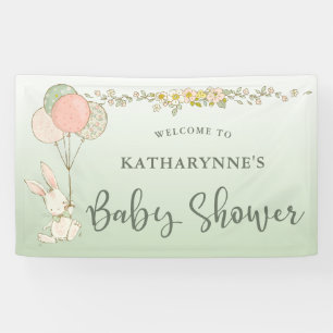 Grüne Vintage-Hasen-Rustikal-Floral-Baby-Party Banner