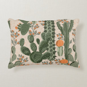 Grüne Vintage Kakteen und orangefarbene Blume Dekokissen