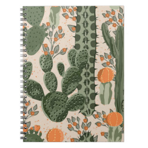 Grüne Vintage Kakteen und orangefarbene Blume Notizblock