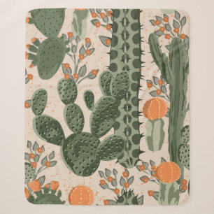 Grüne Vintage Kakteen und orangefarbene Blume Sherpadecke