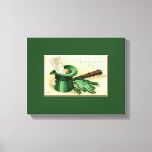 Grüne Vintage-Obenhut-Handschuhe-Pfeife-Kleeblatt Leinwanddruck