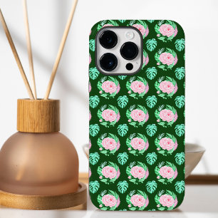 Grüne Vintage Rose, Monstera & Feather Muster Case-Mate iPhone 14 Pro Max Hülle