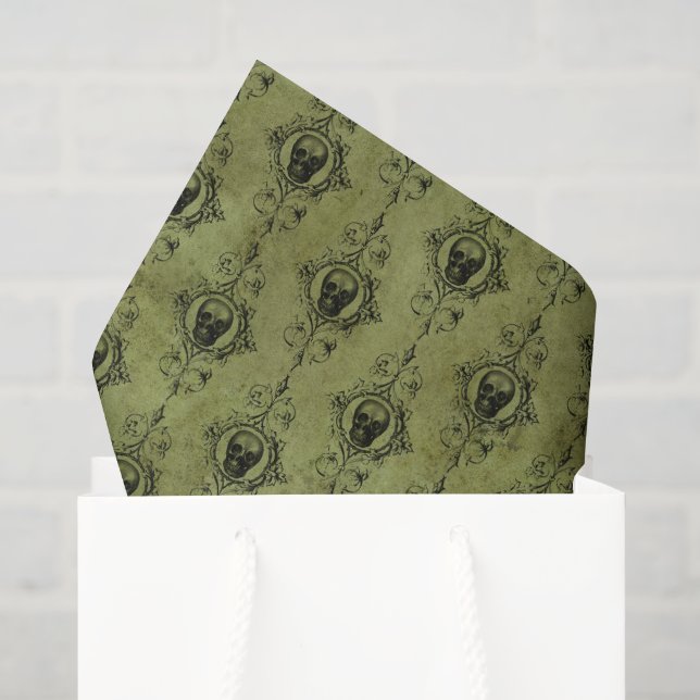 Grüne Vintage Schädel Seidenpapier (Geschenktüte)