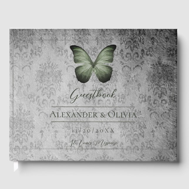 Grüne Vintage Schmetterlingsmaske Gästebuch (Vorderseite)