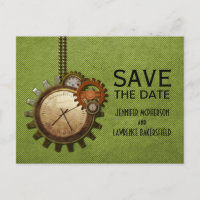 Grüne Vintage Uhr Save the Date Postkarte