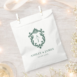 Grüne Vintage verzierte Wappen Hochzeit Geschenktütchen
