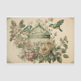 Grüne Vintage-Vögel und Blumenvogelkäfig-Decoupage Seidenpapier