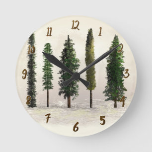 Grüne Vintage-Waldlandschaft Rustikal Holzig Runde Wanduhr
