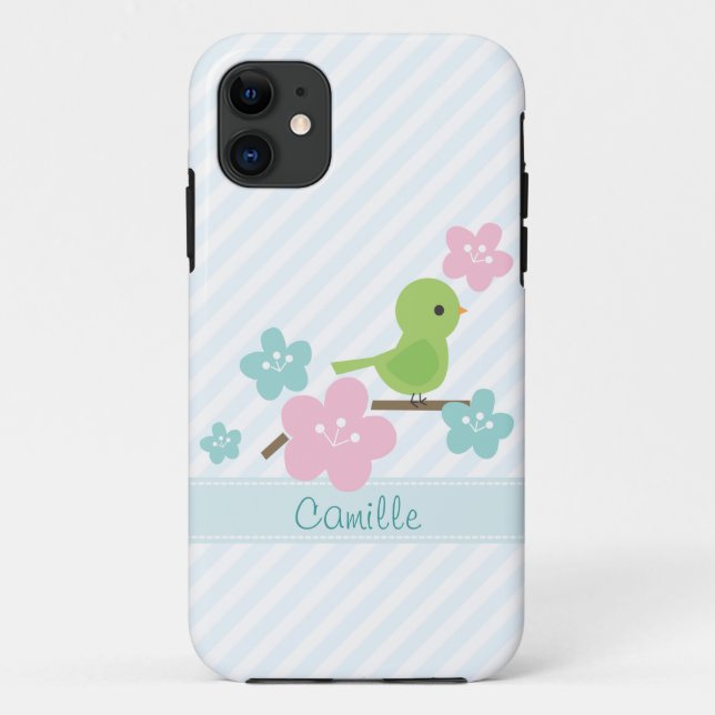 Grüne Vogel-und KirschBlumen Case-Mate iPhone Hülle (Rückseite)