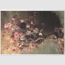 Grüne Vögel und lebhafte Blüten, Ätherische Bäume Seidenpapier