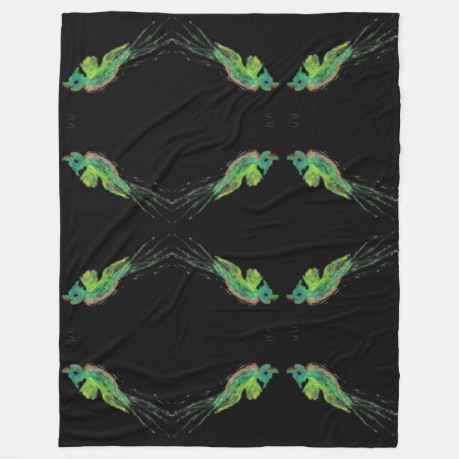 grüne Vogelbemalung Fleecedecke (Vorderseite)