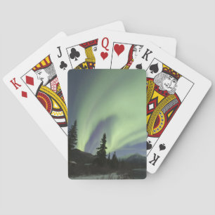 Grüne Vorhänge der Aurora borealis am Himmel Spielkarten