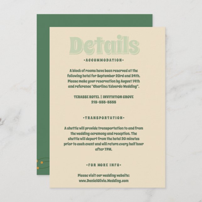 Grüne Vosvos Minimale Hochzeit Begleitkarte (Vorne/Hinten)