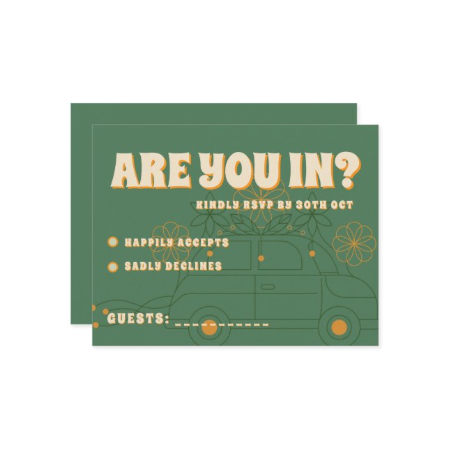 Grüne Vosvos Minimale Hochzeit RSVP Karte (Vorderseite/Rückseite Beispiel)