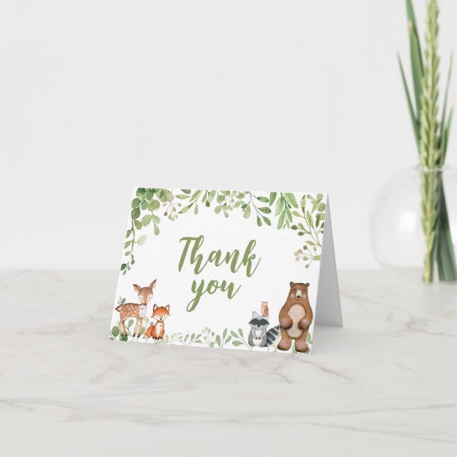 Grüne Wald-Baby-Shower-Dankeskarten Dankeskarte (Vorderseite)