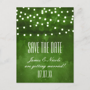 Grüne Wald-Lichterkette - Save the Date Postkarte