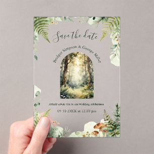 grüne Wald-Wasserfarben-Boho-Hochzeit Acryleinladungen