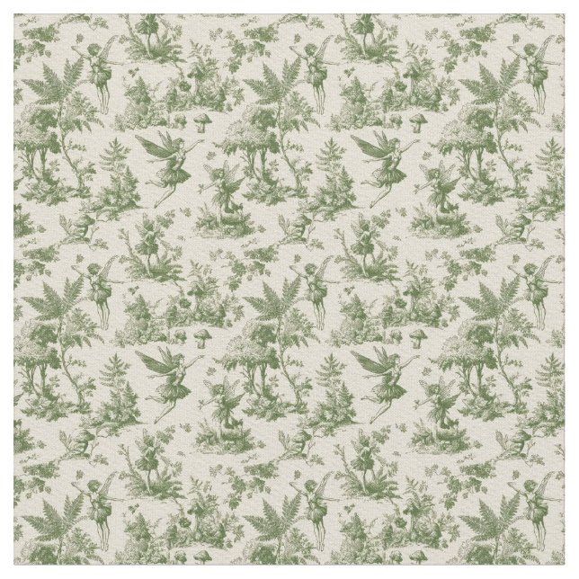 Grüne Waldfeen Toile de Jouy Muster Stoff (Nahaufnahme)