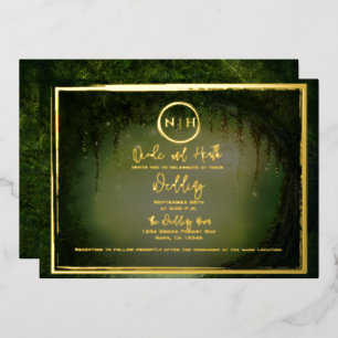 Grüne Waldlichter Elegante Hochzeit Gold Folieneinladung