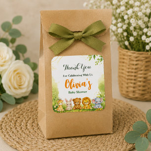 Grüne Waldtiere Baby Shower 1. Geburtstag Quadratischer Aufkleber