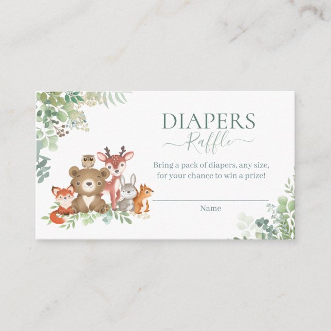Grüne Waldtiere Junge Duschdieger Tombola Begleitkarte (Vorderseite)