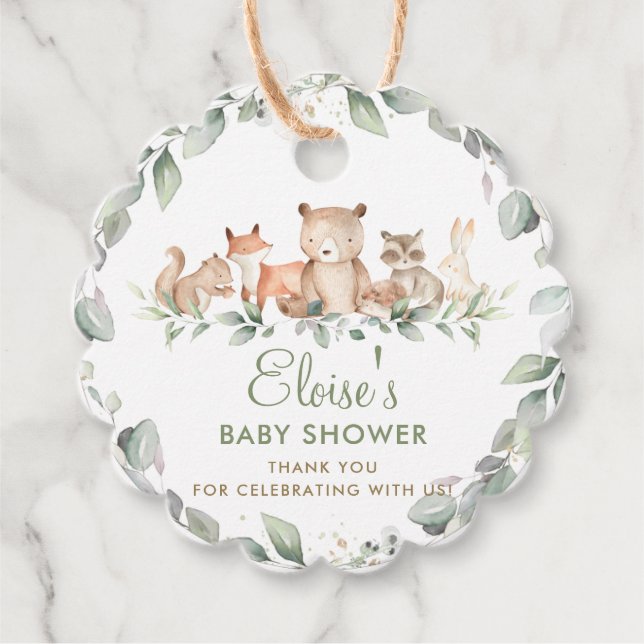 Grüne Waldtiere Twins Baby Duwer Gefallen Geschenkanhänger (Vorderseite)