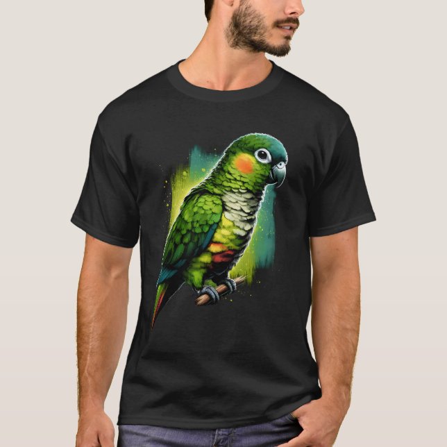 Grüne Wange Conure Parrot Bird Lover Bird Watching T-Shirt (Vorderseite)