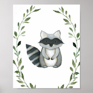 Grüne Waschbären-Waldtiere-Nursery-Wandkunst Poster