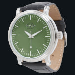 Grüne Wäschestube mit individueller Monografie Armbanduhr<br><div class="desc">Die grüne Uhrenuhr mit individuellem Monogramm und schwarzem Lederband. Erstellen Sie Ihre eigene individuelle Name Luxuskleideschau. Geschmackvolle zeitlose Uhrenauswahl mit feinen Indizes inklusive Minuten und Stunden, aber ohne Zahlen. Fügen Sie Ihr eigenes individuelles Monogramm, personalisierten Namen, Designernamen, Initialen, Geburtsjahr, Logo, Icon, Foto-Image usw. hinzu. Moderne Uhren im minimalistischen Stil mit...</div>