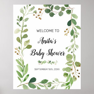 Grüne Wasserfarbe-Baby-Shower-Willkommensschild Poster