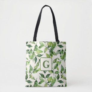 Grüne Wasserfarbe Botanische Blätter Monogramm