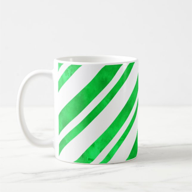Grüne Wasserfarbe Candy Cane Streifen Kaffeetasse (Links)