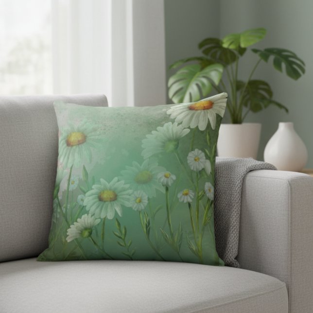 Grüne Wasserfarbe Daisy Blume Kissen (Von Creator hochgeladen)