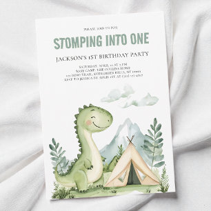 Grüne Wasserfarbe Dinosaurier Jungen 1. Geburtstag Einladung