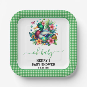 Grüne Wasserfarbe Ein Lucky Duck Boy 1. Geburtstag Pappteller