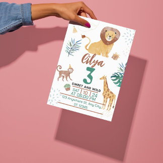 Grüne Wasserfarbe Kinder Illustration Savana Thema Einladung