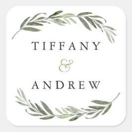 Grüne Wasserfarbe Leaf Moderne Hochzeit Quadratischer Aufkleber