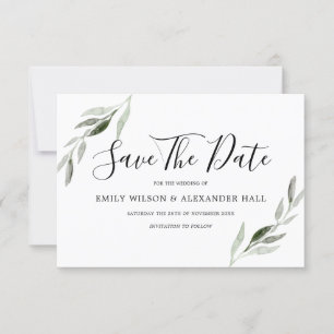 Grüne Wasserfarbe Leaf Moderne Hochzeit Save The Date