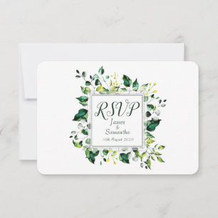 Grüne Wasserfarbe Leaf und Gelbe Blume   Hochzeit RSVP Karte