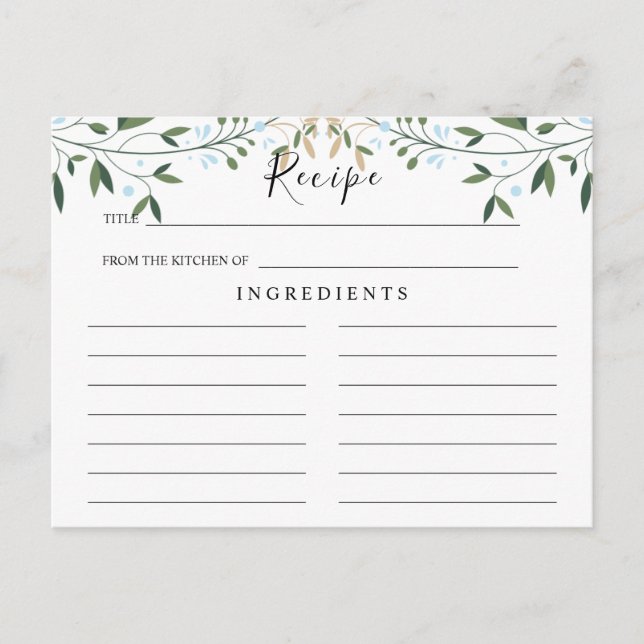 Grüne Wasserfarbe, Leaf Wedding Rezept Card Postkarte (Vorderseite)