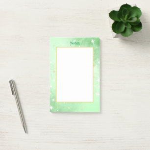Grüne Wasserfarbe mit Gildenstars Post-it Klebezettel
