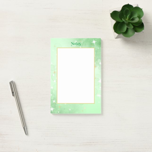 Grüne Wasserfarbe mit Gildenstars Post-it Klebezettel (Büro)