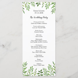 Grüne Wasserfarbe Moderne botanische Hochzeitskart Programm