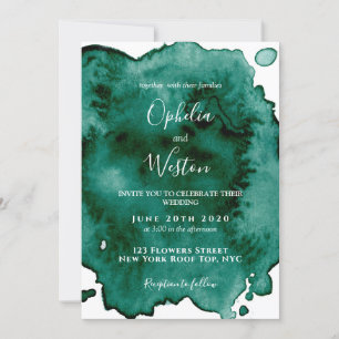 Grüne Wasserfarbe Moderne Elegante Hochzeit Einladung