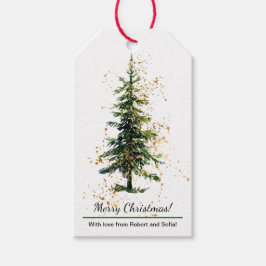Grüne Wasserfarbe Spruce Frohe Weihnachten Weiß Geschenkanhänger
