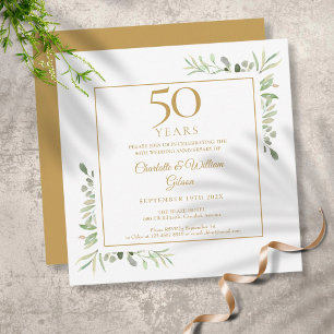 Grüne Wasserfarben 50. Hochzeitstag Einladung
