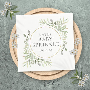 Grüne Wasserfarben-Blätter Baby Shower Serviette